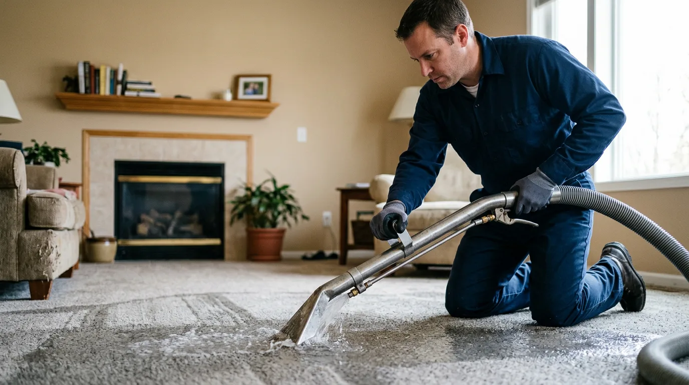 Water damage restoration technician working near Bloomington, IL
